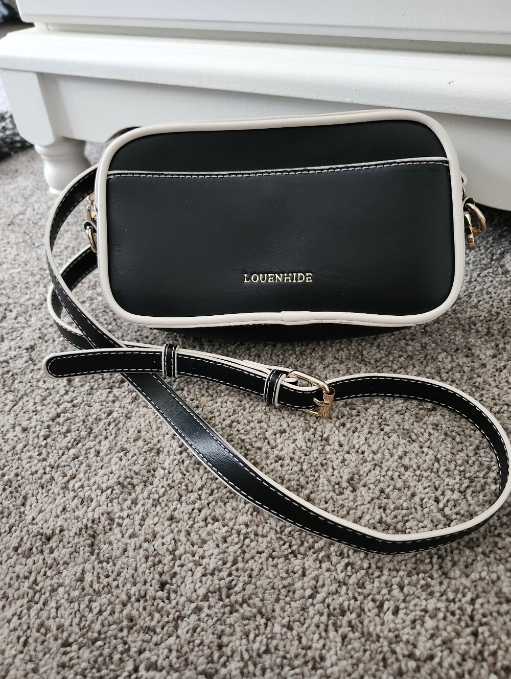 LOUENHIDE Black & Cream VEGAN leather Crossbody Bag